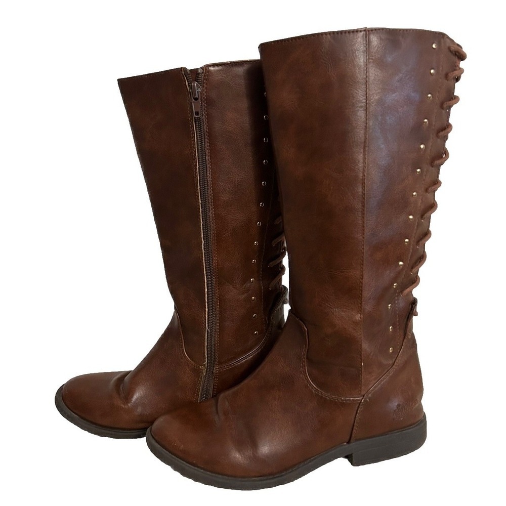Sugar Women's Junior 5M Brown Tall Riding Boots Lemon Rolls Zipper SB-21